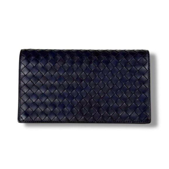 Bottega Veneta Bifold Long Wallet Intrecciato Leather Navy Long - Picture 3 of 11